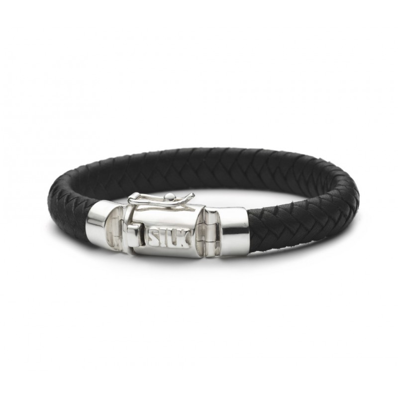 Sieraden - zwarte leren armband met zilveren sluiting voor zowel dames als heren.
